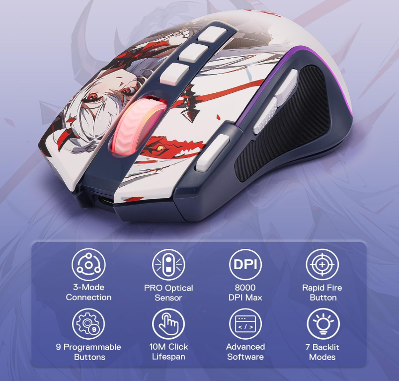 Redragon M612AK PRO RGB Gaming Mouse, 8000 DPI Wired/Wireless Optical Mouse - Image 2