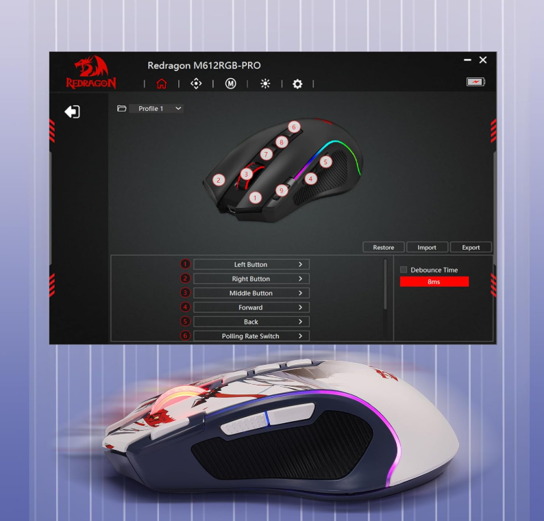 Redragon M612AK PRO RGB Gaming Mouse, 8000 DPI Wired/Wireless Optical Mouse - Image 7