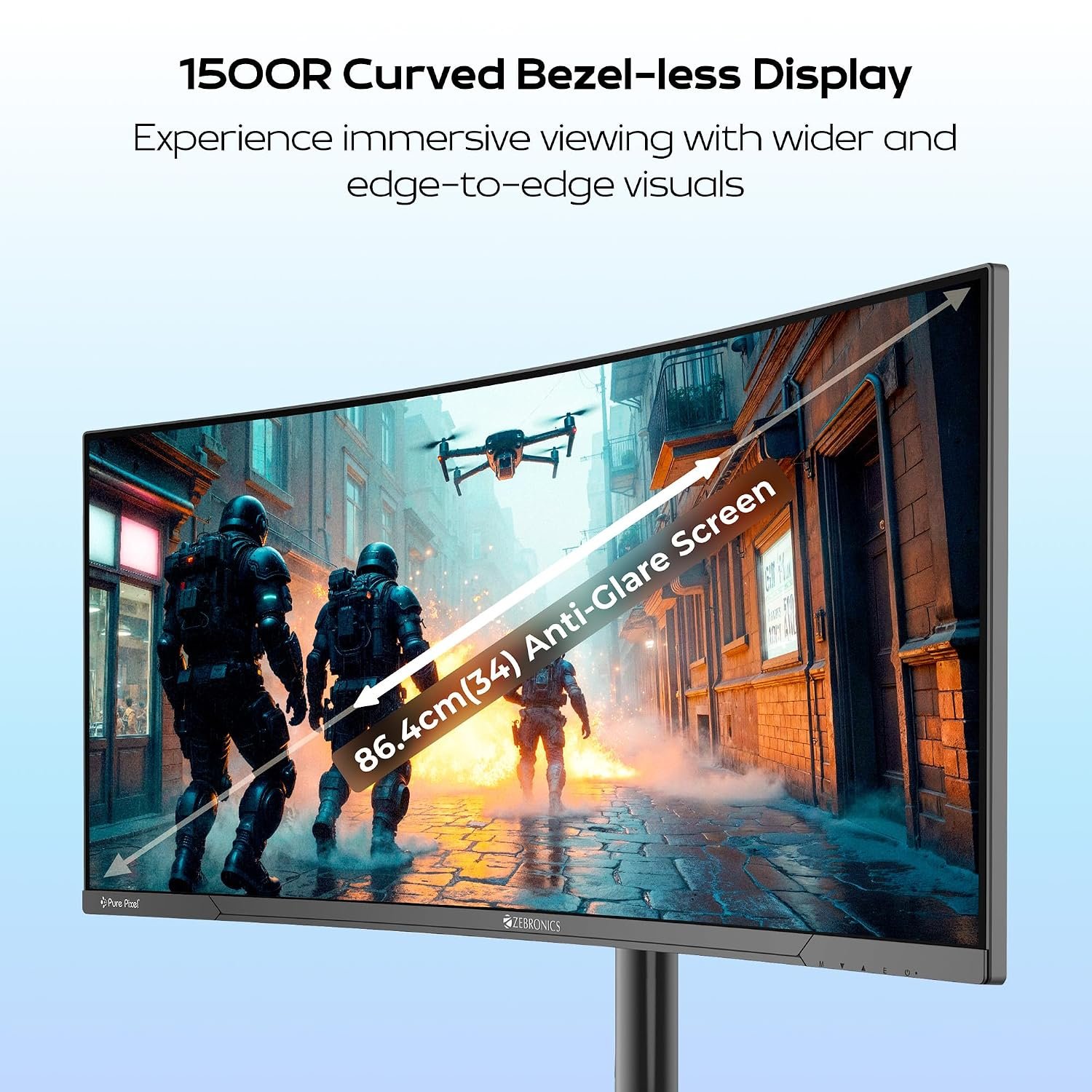 Zebronics PA234 34 Inch 1500R Curved Ultrawide Gaming Monitor, UWQHD 3440x1440, - Image 9