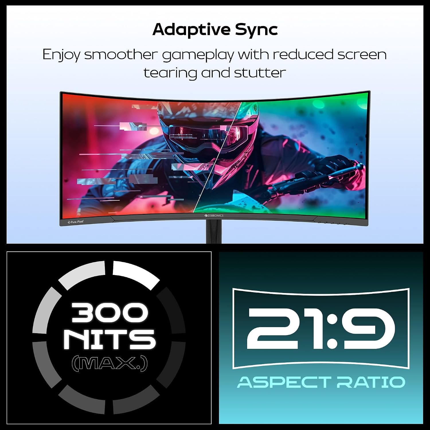Zebronics PA234 34 Inch 1500R Curved Ultrawide Gaming Monitor, UWQHD 3440x1440, - Image 7