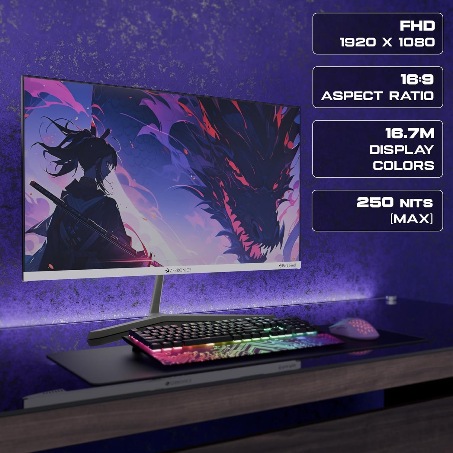 Zebronics Full HD LED Monitor, 21.5 Anti-Glare Screen, 100Hz Refresh Rate, Ultra Slim, Bezel-Less Display, 250nits Brightness, HDMI & VGA, Wall Mountable (A122) - Image 5