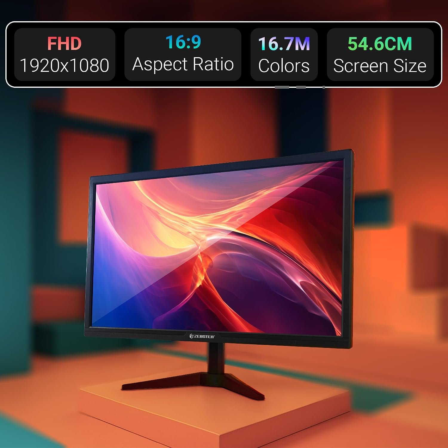 ZEBSTER GV222, 22 Inch (54.6cm) LED Monitor, Dual HDMI & VGA Input, FHD 1920 x 1080, 250 units Brightness, 300000:1 Dynamic Contrast Ratio, 16.7M Colors, 16:9 Aspect Ratio, Wall Mountable - Image 4